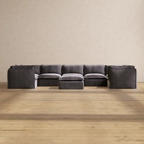 Modular Performance 7-Seater U-Sectional   Ottoman in Cinder | Relaxed Blend
