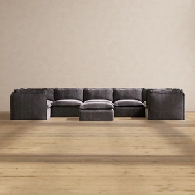 Modular Performance 7-Seater U-Sectional   Ottoman in Cinder | Relaxed Blend