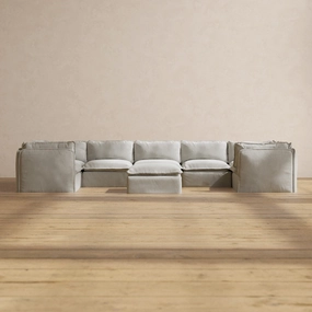 Modular Performance 7-Seater U-Sectional   Ottoman in Cloud | Relaxed Blend