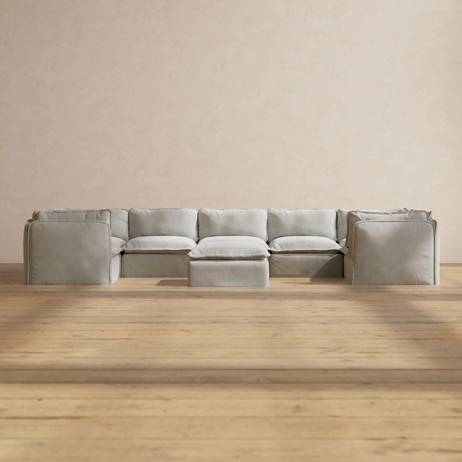 Modular Performance 7-Seater U-Sectional   Ottoman in Cloud | Relaxed Blend