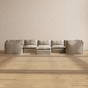 Modular Performance 7-Seater U-Sectional   Ottoman in Dune | Deluxe Blend