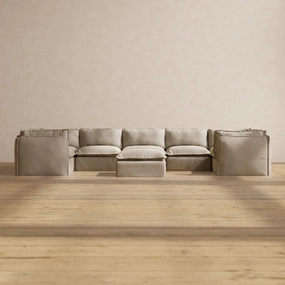 Modular Performance 7-Seater U-Sectional   Ottoman in Dune | Relaxed Blend