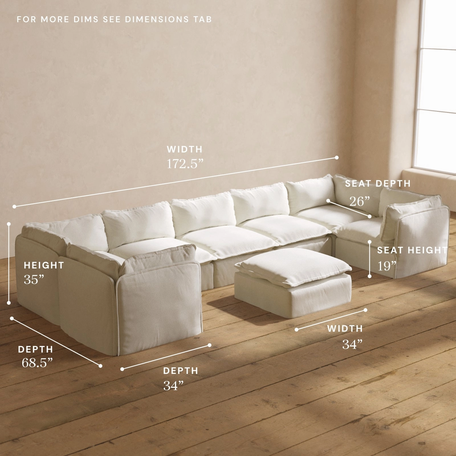 Modular Performance 7-Seater U-Sectional   Ottoman in Eggshell | Relaxed Blend