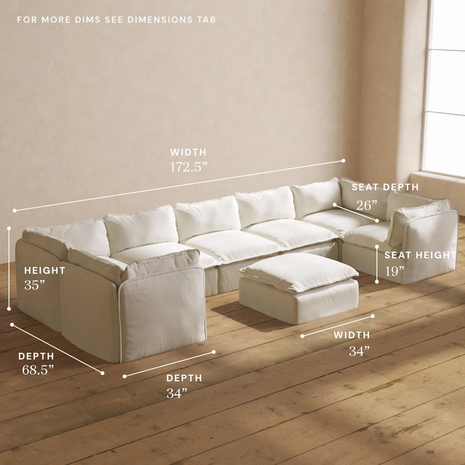 Modular Performance 7-Seater U-Sectional   Ottoman in Eggshell | Relaxed Blend