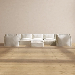 Modular Performance 7-Seater U-Sectional   Ottoman in Eggshell | Relaxed Blend