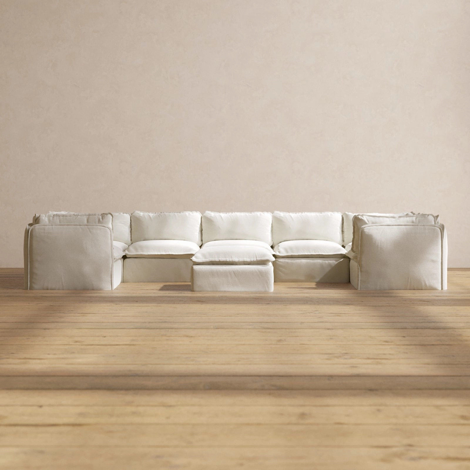 Modular Performance 7-Seater U-Sectional   Ottoman in Eggshell | Relaxed Blend