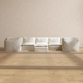 Modular Performance 7-Seater U-Sectional   Ottoman in Eggshell | Relaxed Blend