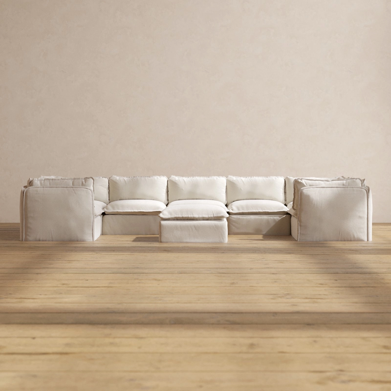 Modular Performance 7-Seater U-Sectional   Ottoman in Flour | Deluxe Blend