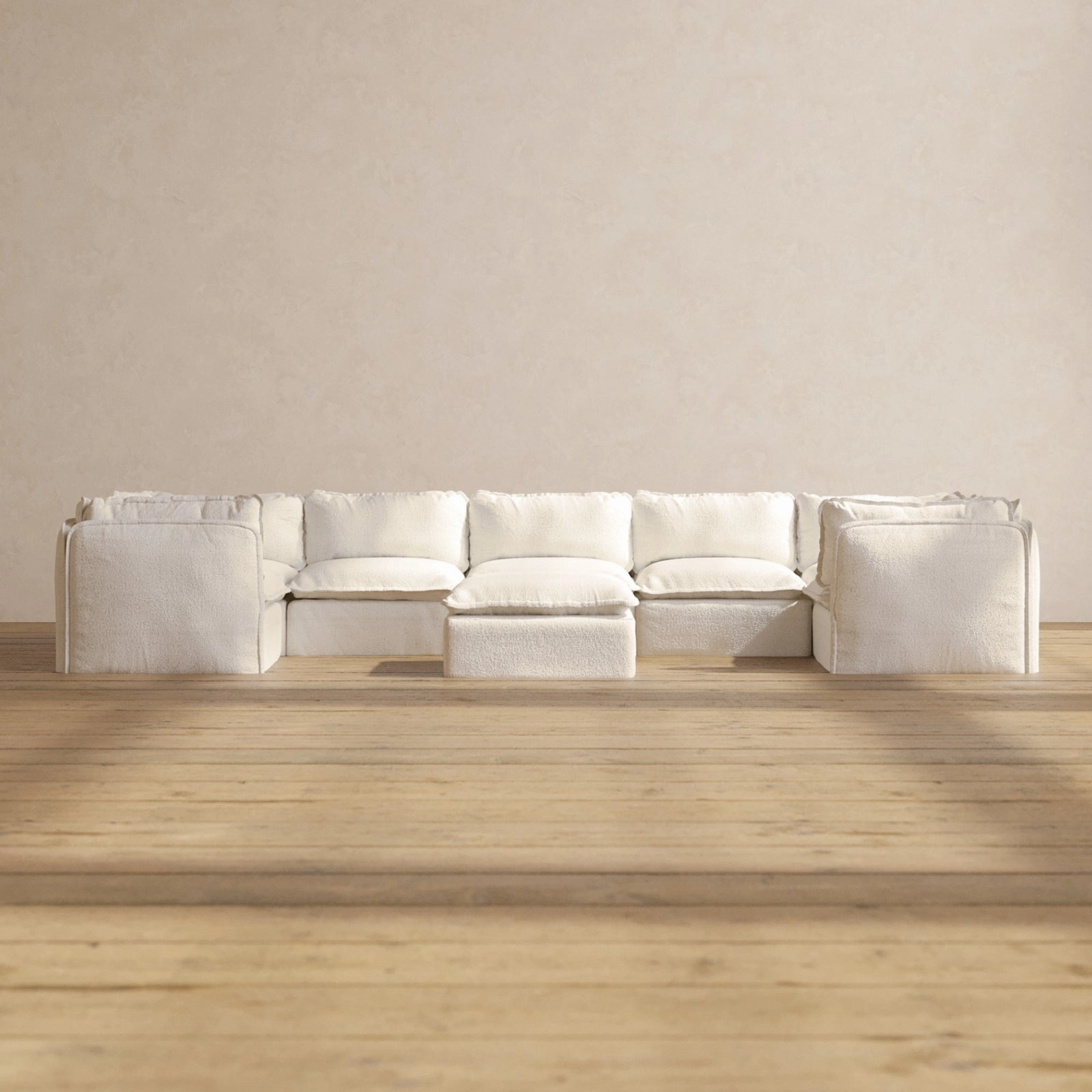 Modular Performance 7-Seater U-Sectional   Ottoman in Mousse | Deluxe Blend