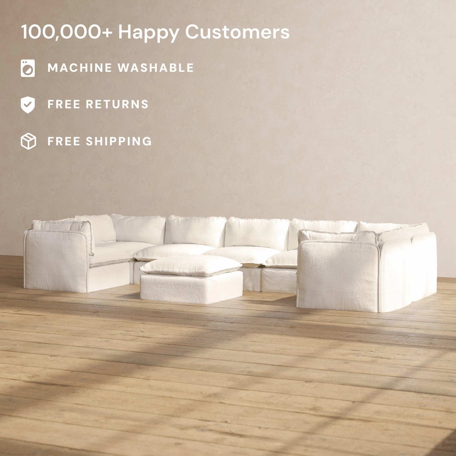 Modular Performance 7-Seater U-Sectional   Ottoman in Mousse | Deluxe Blend