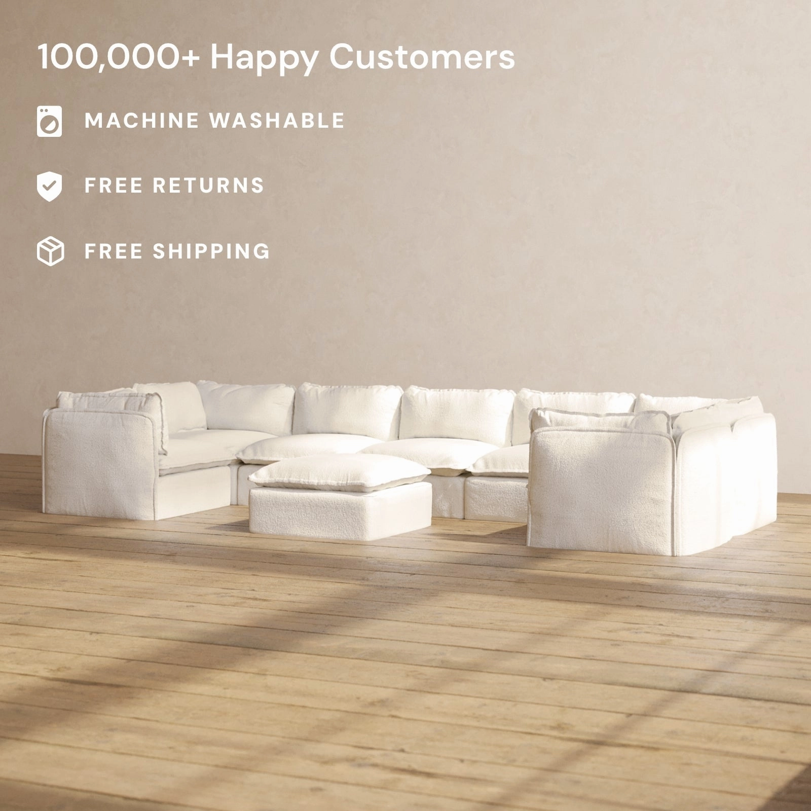 Modular Performance 7-Seater U-Sectional   Ottoman in Mousse | Relaxed Blend