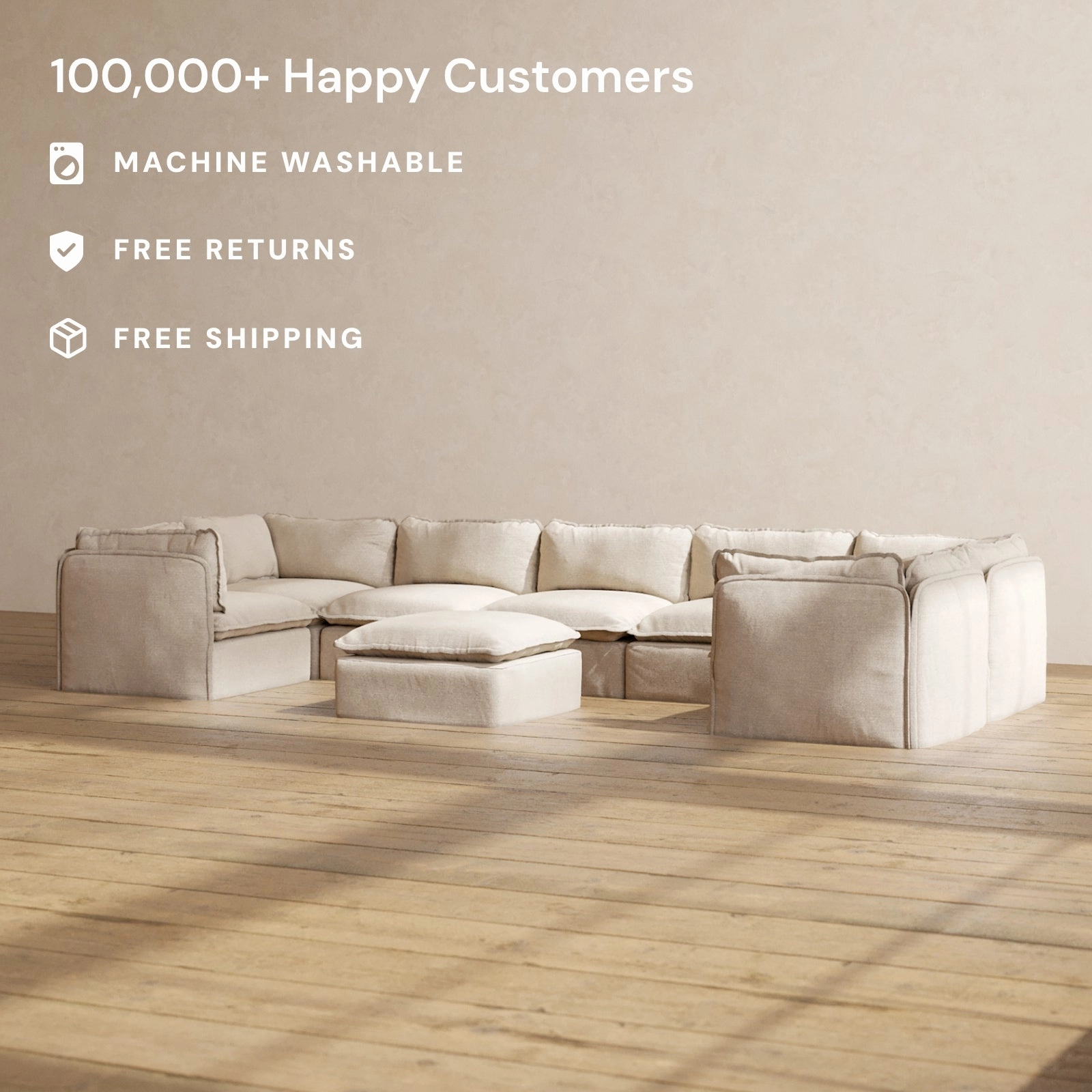 Modular Performance 7-Seater U-Sectional   Ottoman in Oat | Relaxed Blend