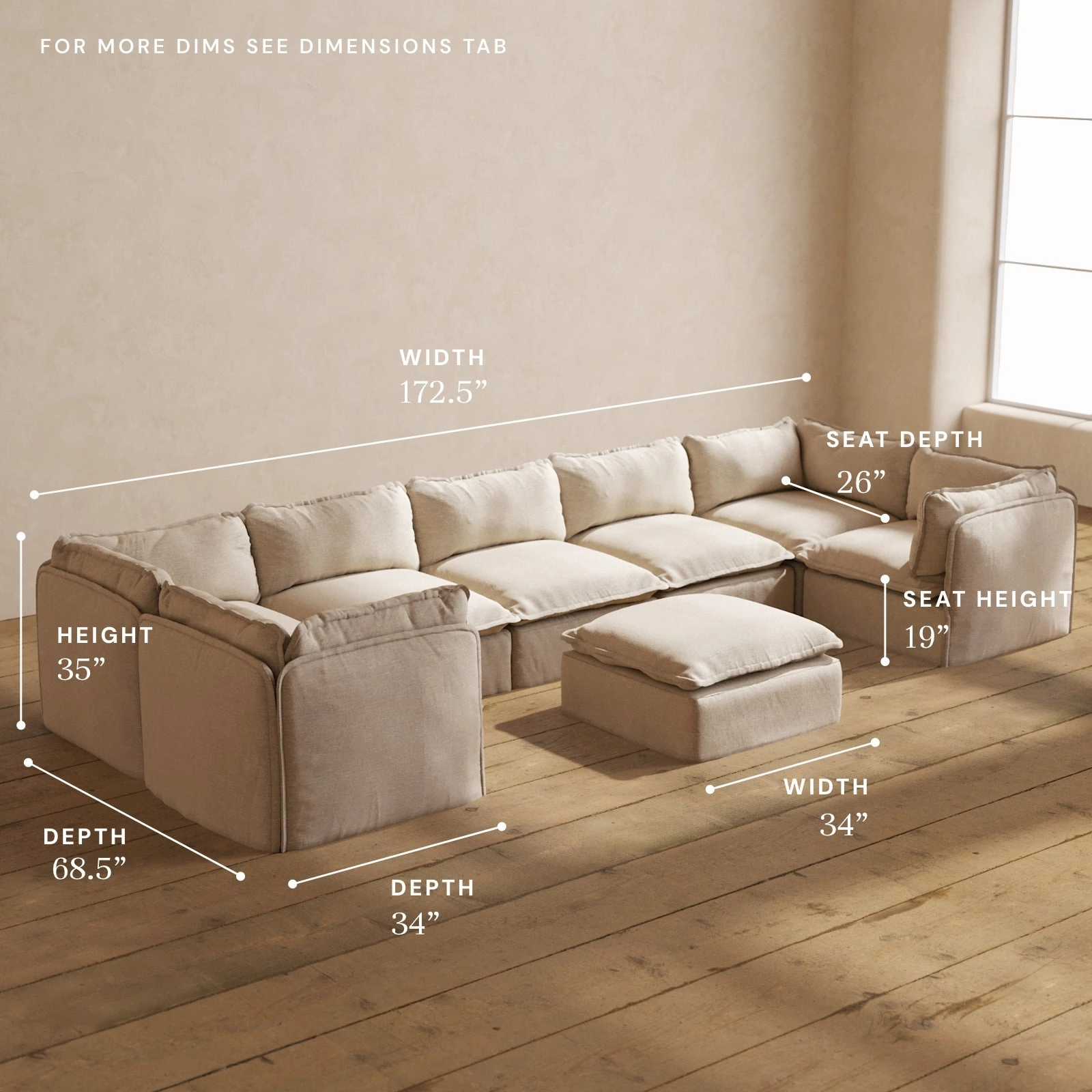 Modular Performance 7-Seater U-Sectional   Ottoman in Oat | Relaxed Blend