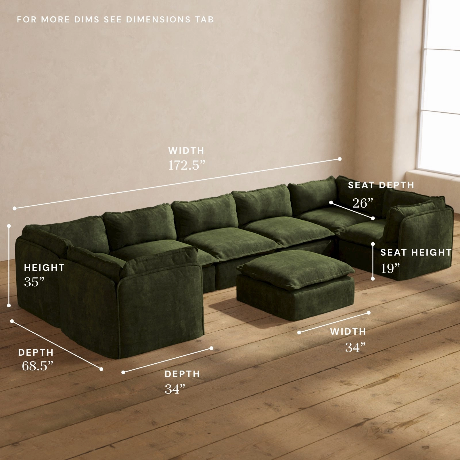 Modular Performance 7-Seater U-Sectional   Ottoman in Olive | Deluxe Blend