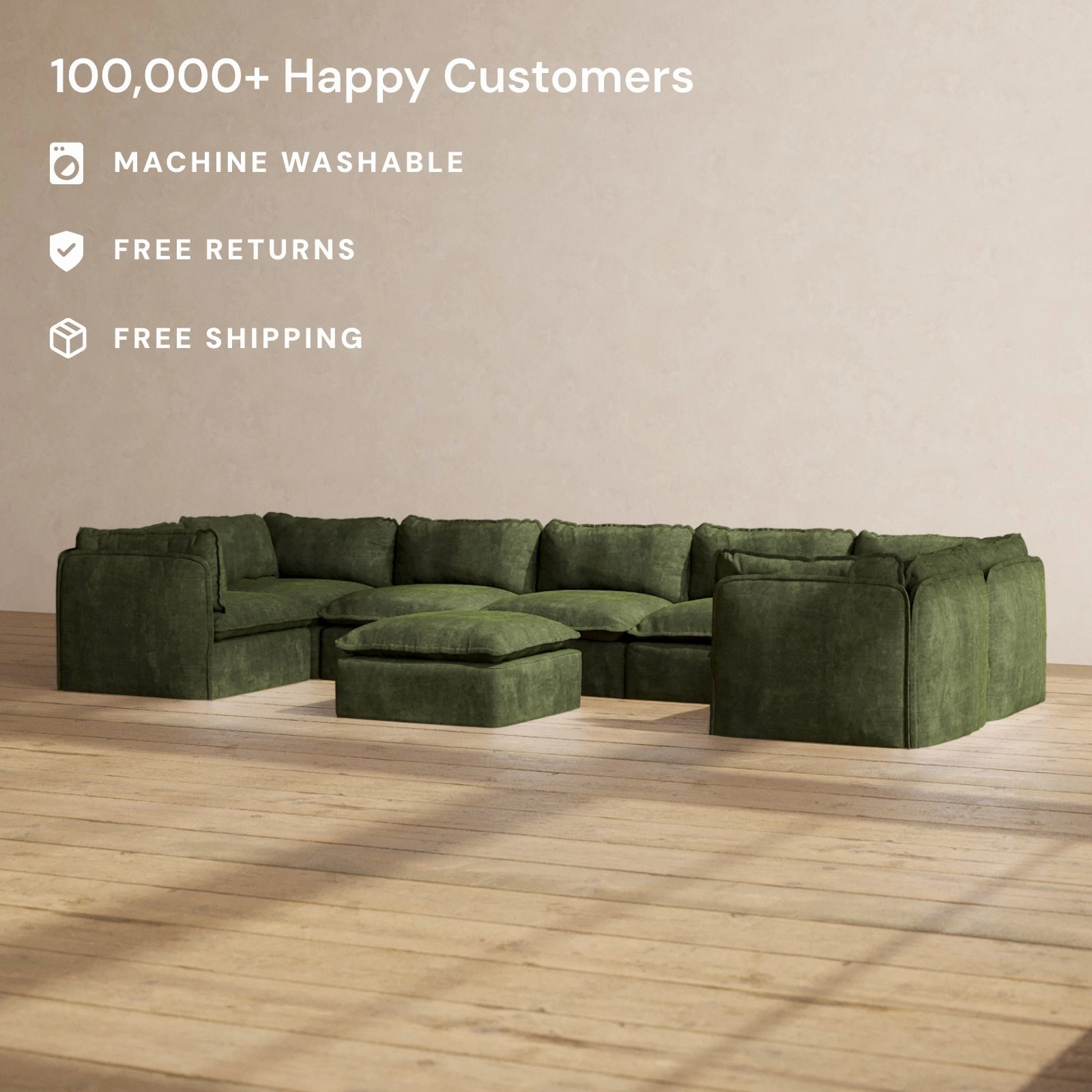 Modular Performance 7-Seater U-Sectional   Ottoman in Olive | Deluxe Blend