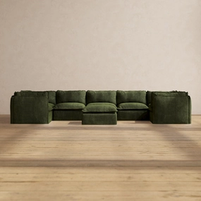 Modular Performance 7-Seater U-Sectional   Ottoman in Olive | Deluxe Blend