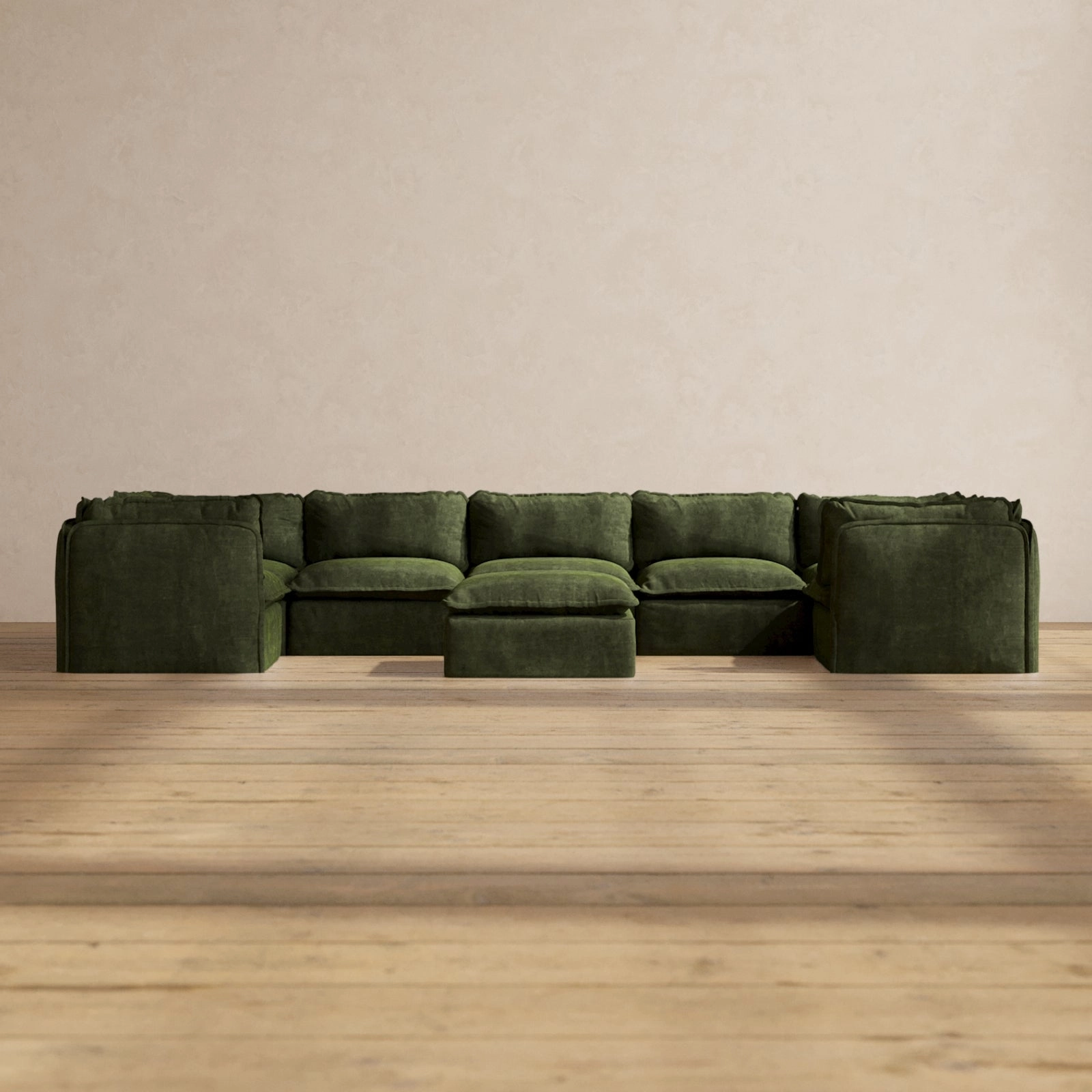 Modular Performance 7-Seater U-Sectional   Ottoman in Olive | Deluxe Blend