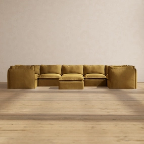 Modular Performance 7-Seater U-Sectional   Ottoman in Toffee | Relaxed Blend
