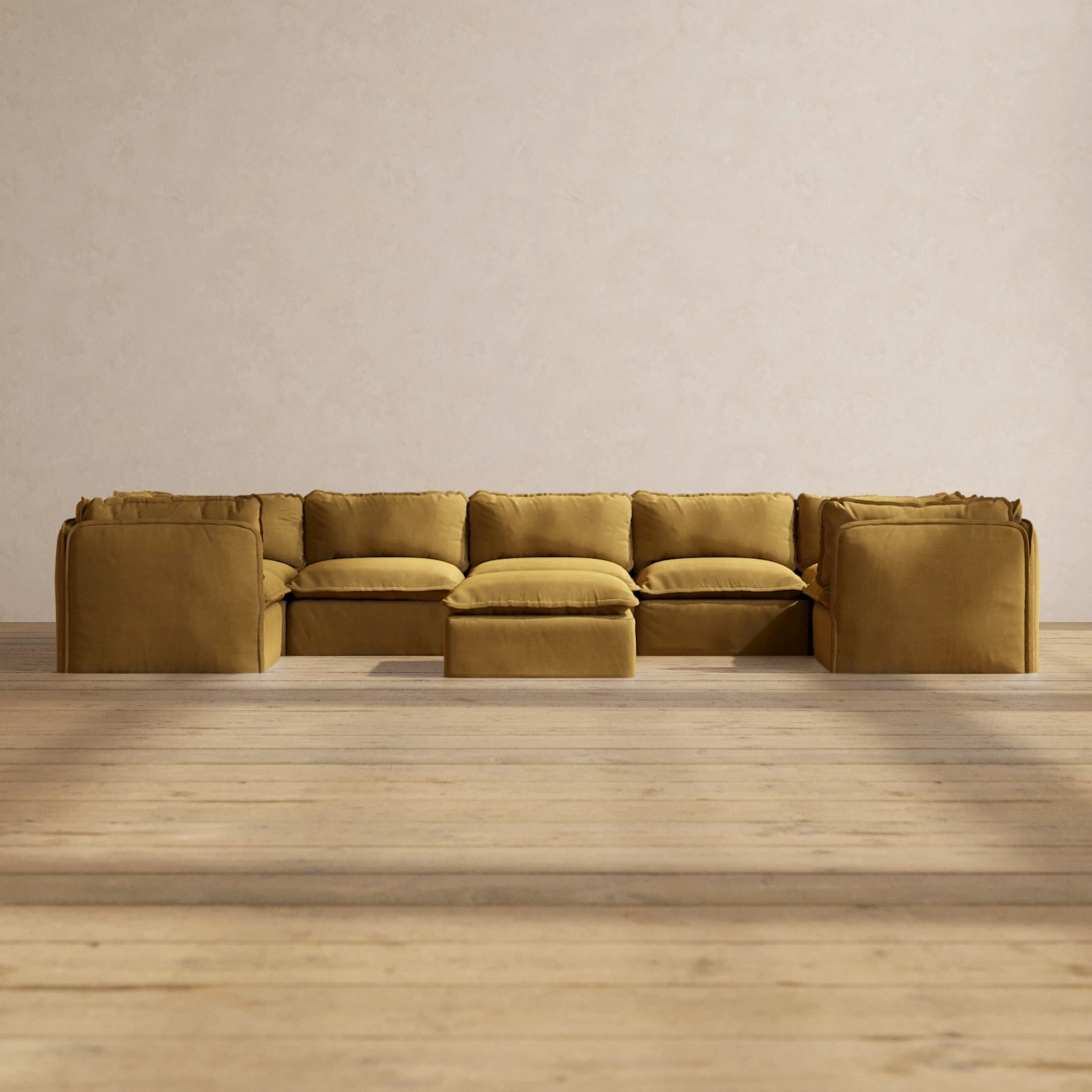 Modular Performance 7-Seater U-Sectional   Ottoman in Toffee | Relaxed Blend
