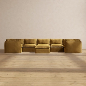 Modular Performance 7-Seater U-Sectional   Ottoman in Toffee | Relaxed Blend