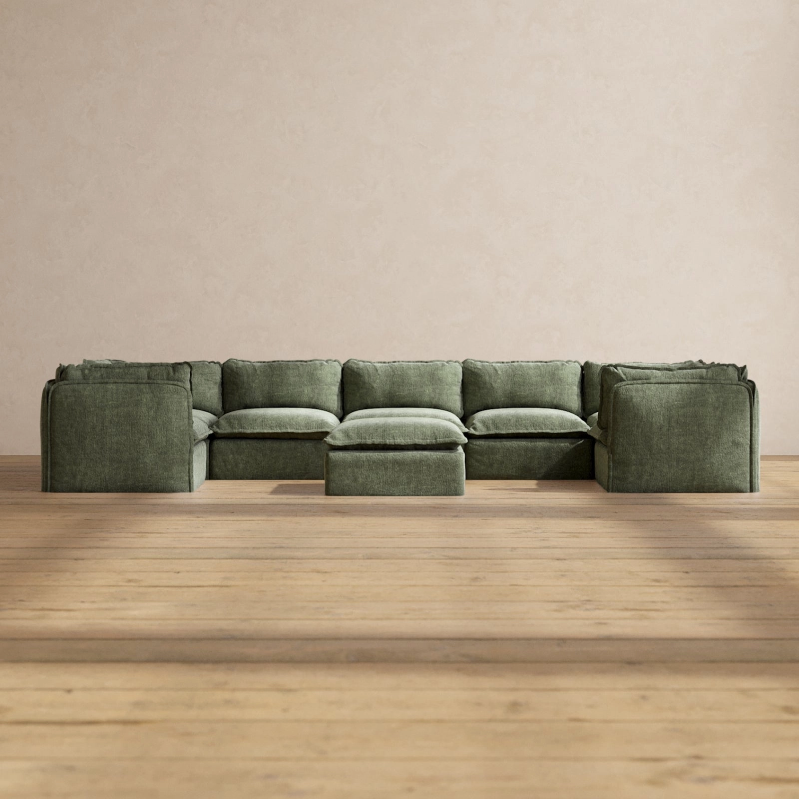 Modular Performance 7-Seater U-Sectional   Ottoman in Willow | Deluxe Blend