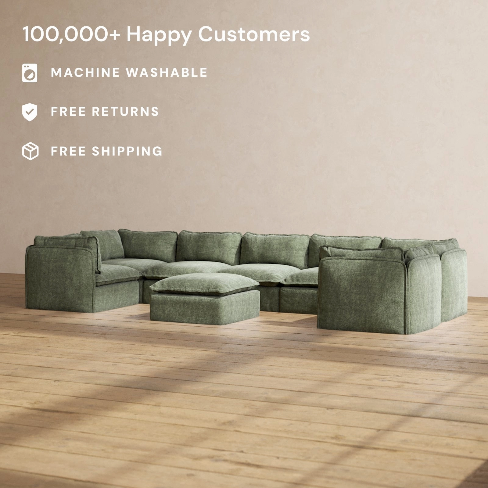 Modular Performance 7-Seater U-Sectional   Ottoman in Willow | Deluxe Blend