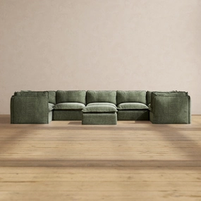Modular Performance 7-Seater U-Sectional   Ottoman in Willow | Deluxe Blend