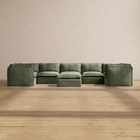 Modular Performance 7-Seater U-Sectional   Ottoman in Willow | Deluxe Blend