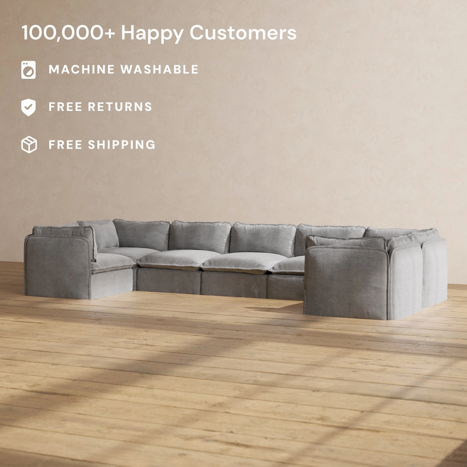 Modular Performance 7-Seater U-Sectional in Ash | Deluxe Blend