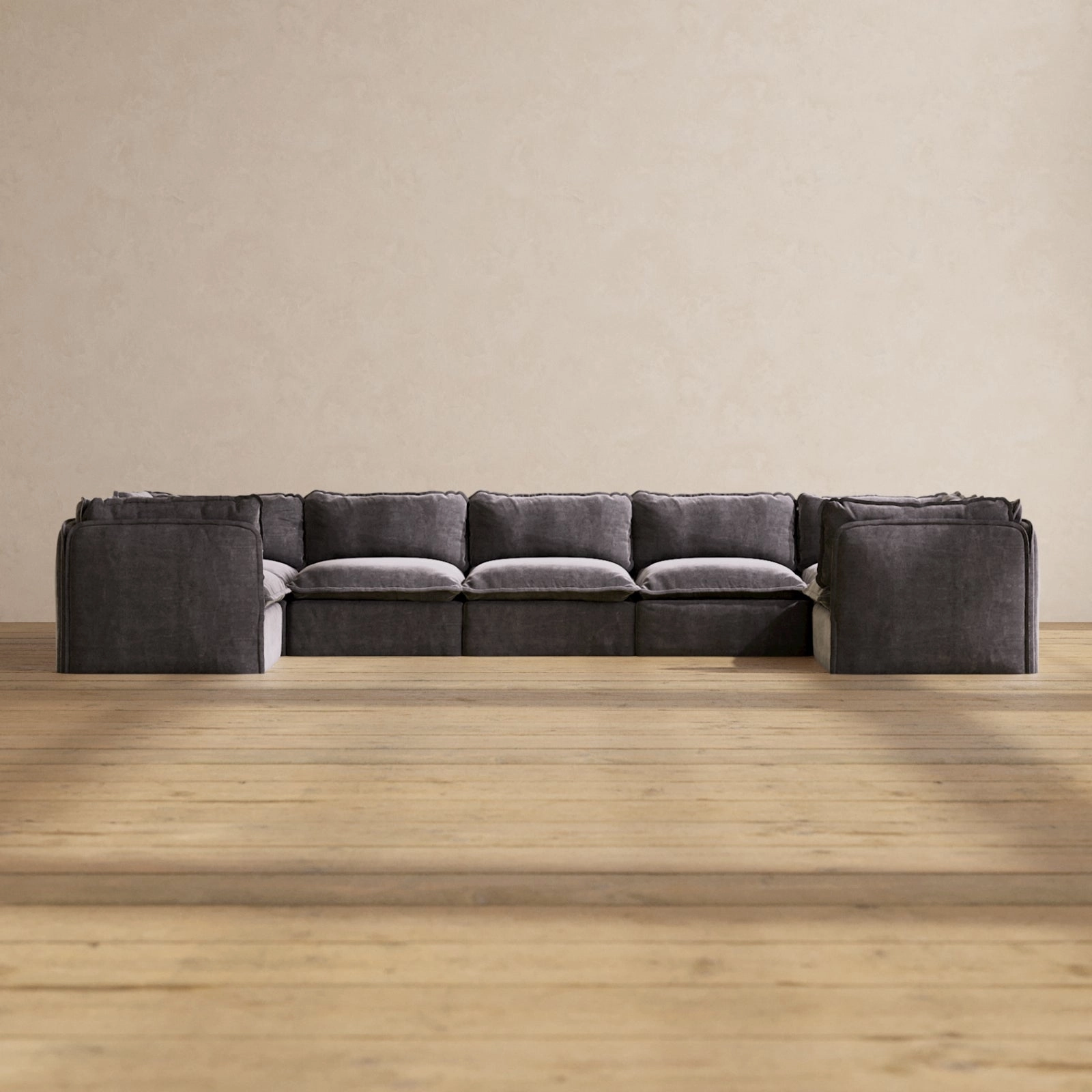 Modular Performance 7-Seater U-Sectional in Cinder | Deluxe Blend