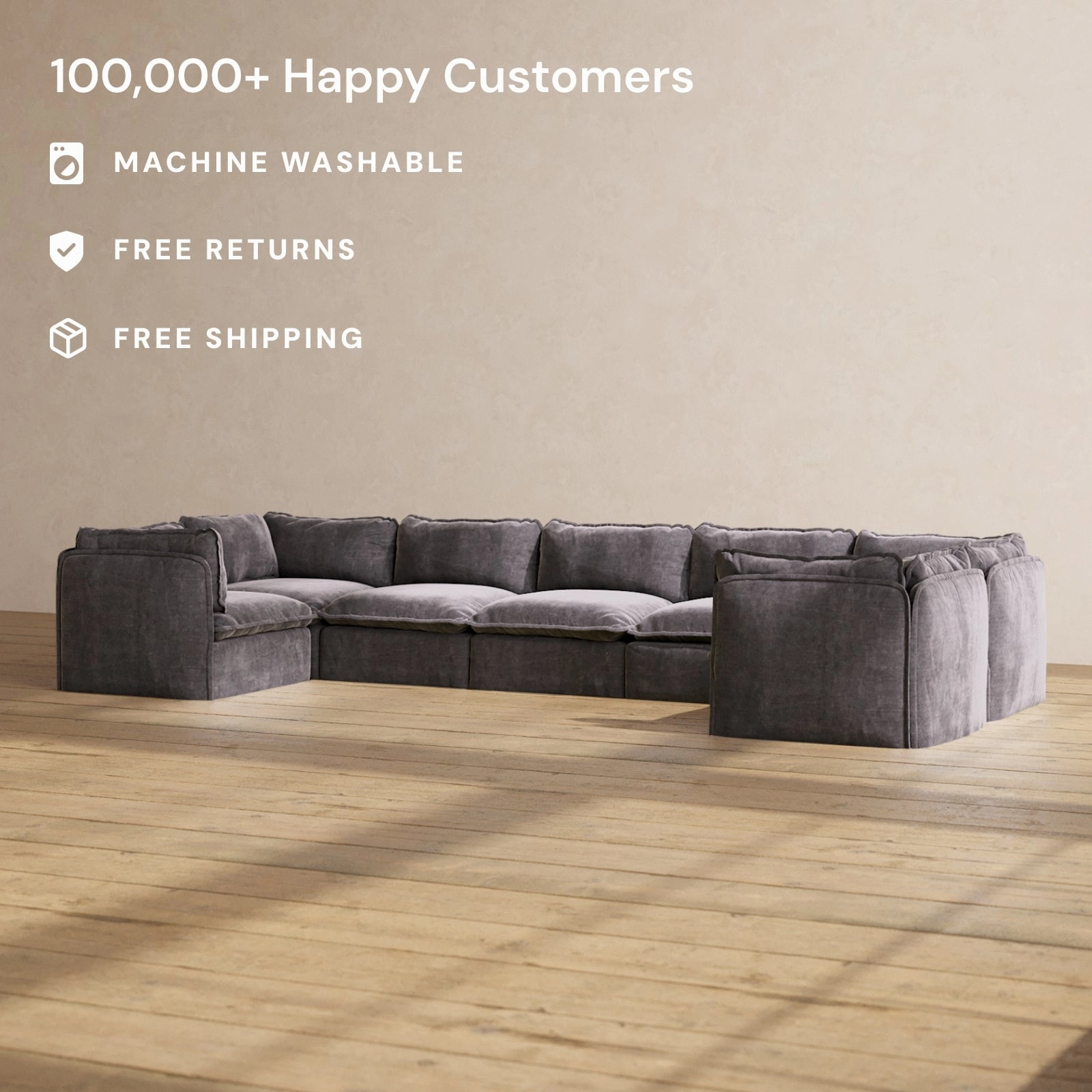 Modular Performance 7-Seater U-Sectional in Cinder | Deluxe Blend