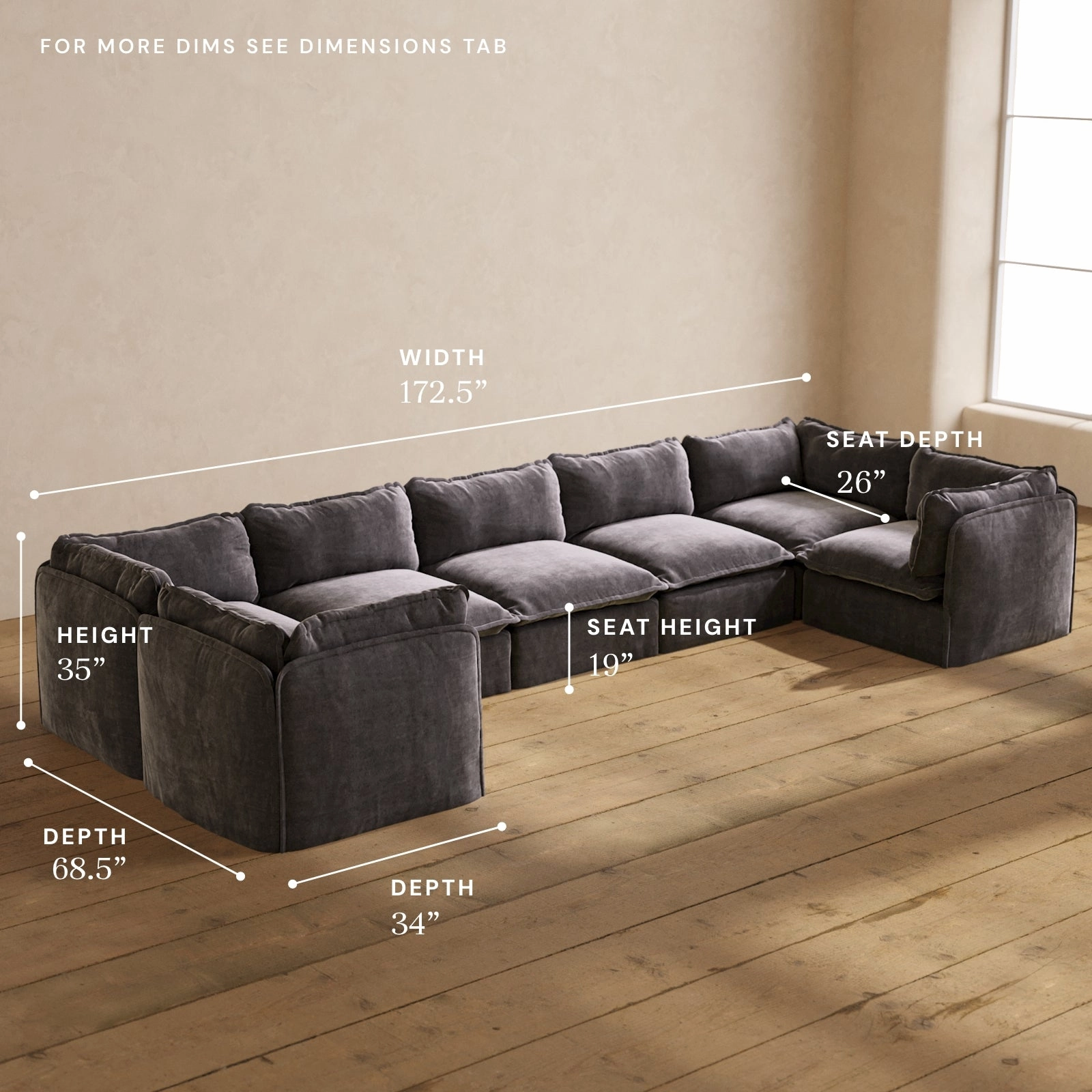 Modular Performance 7-Seater U-Sectional in Cinder | Deluxe Blend