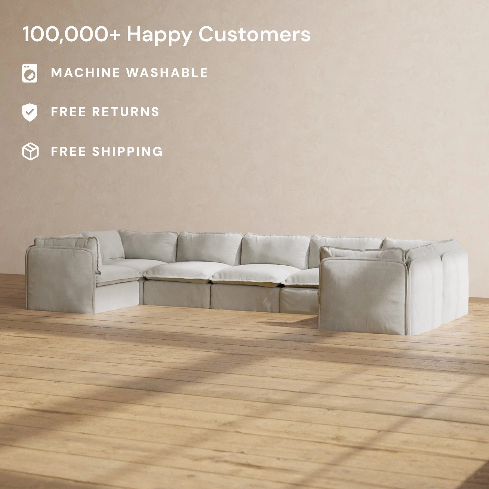 Modular Performance 7-Seater U-Sectional in Cloud | Deluxe Blend