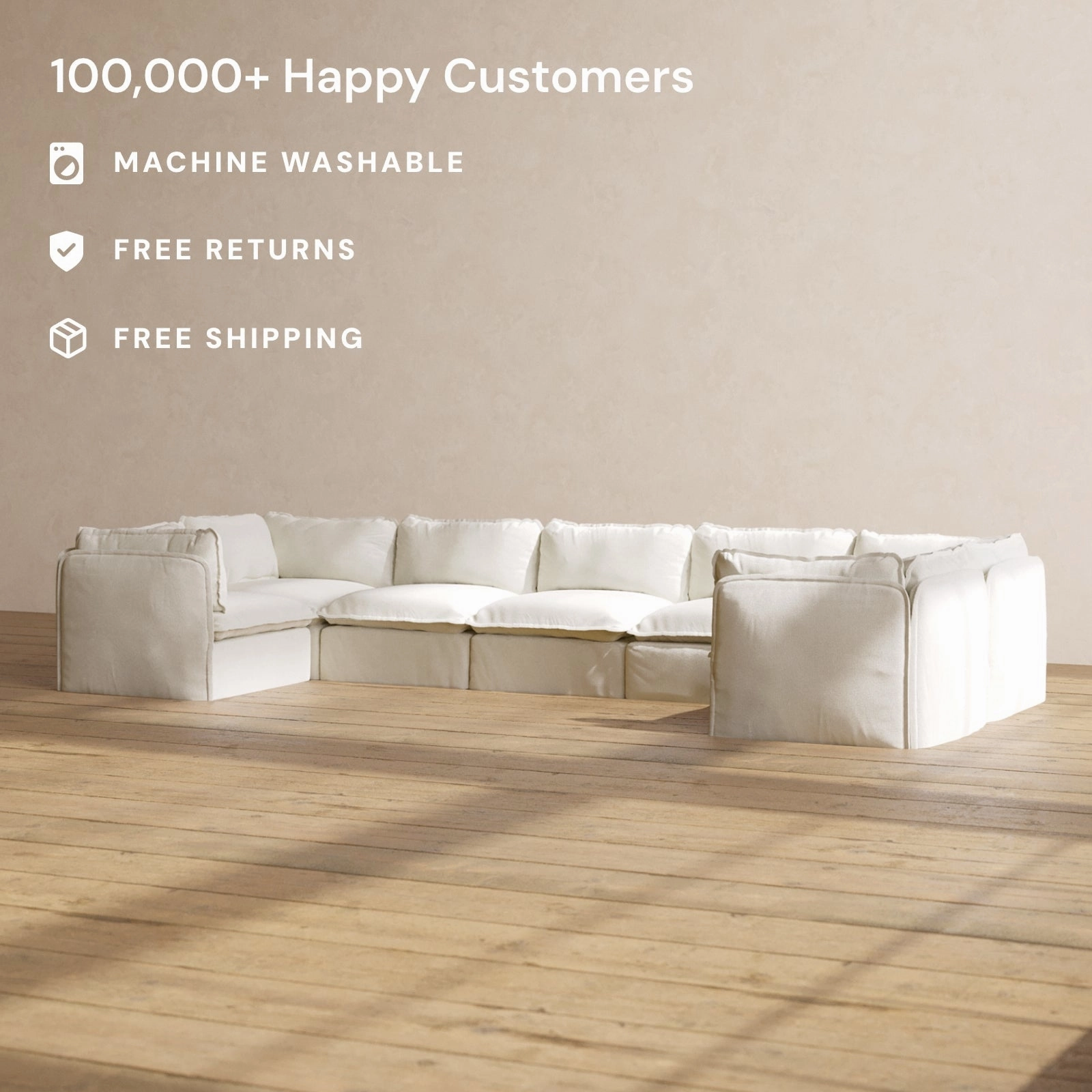 Modular Performance 7-Seater U-Sectional in Eggshell | Deluxe Blend