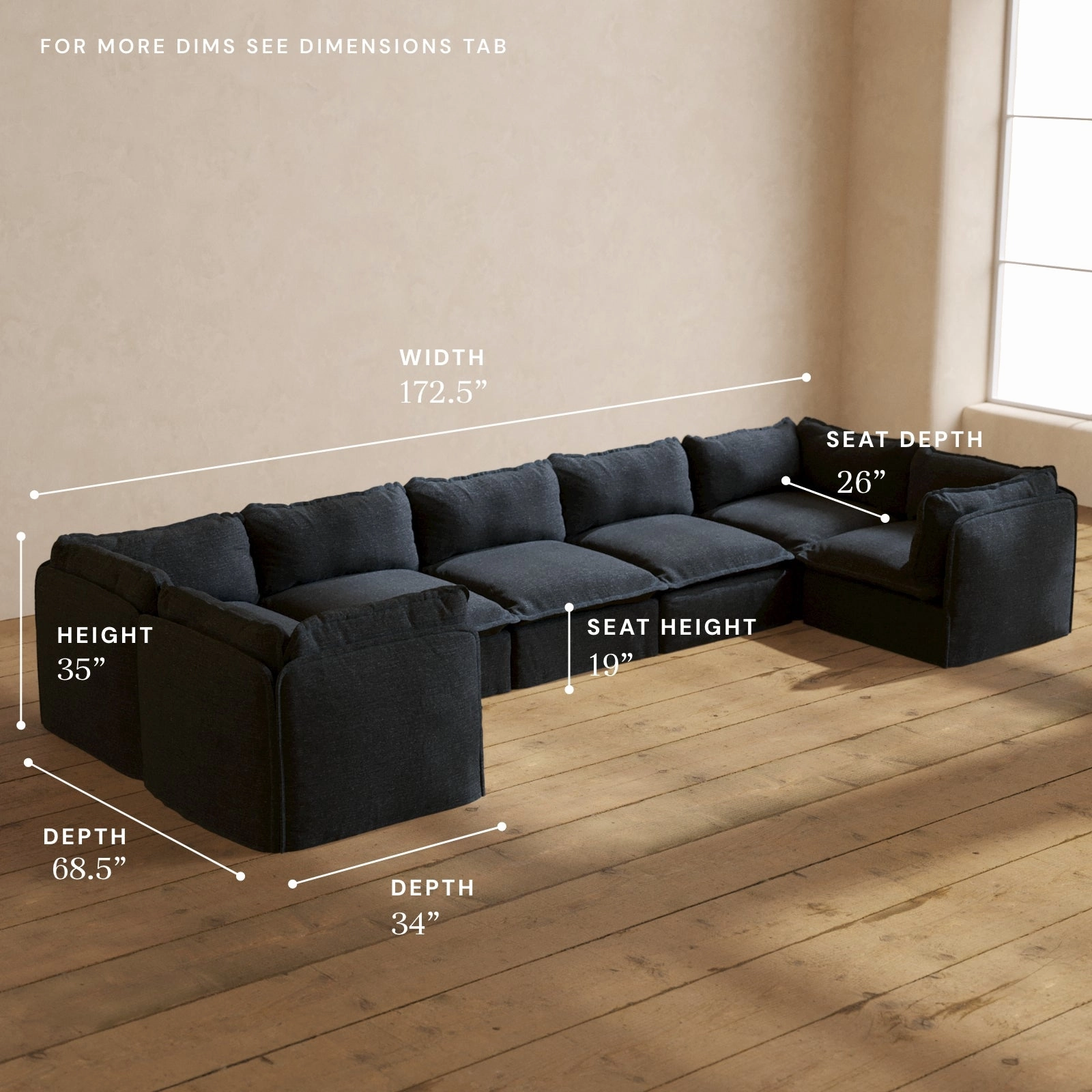 Modular Performance 7-Seater U-Sectional in Indigo | Deluxe Blend