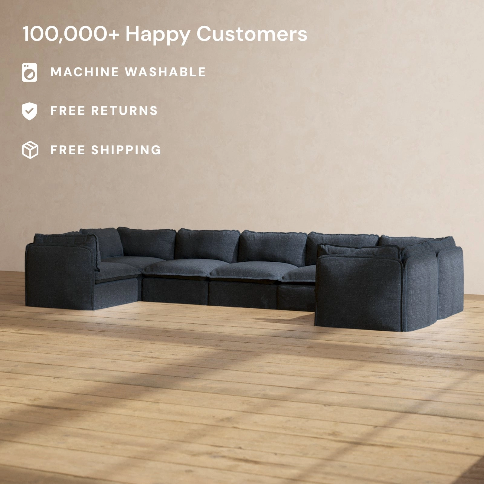 Modular Performance 7-Seater U-Sectional in Indigo | Deluxe Blend