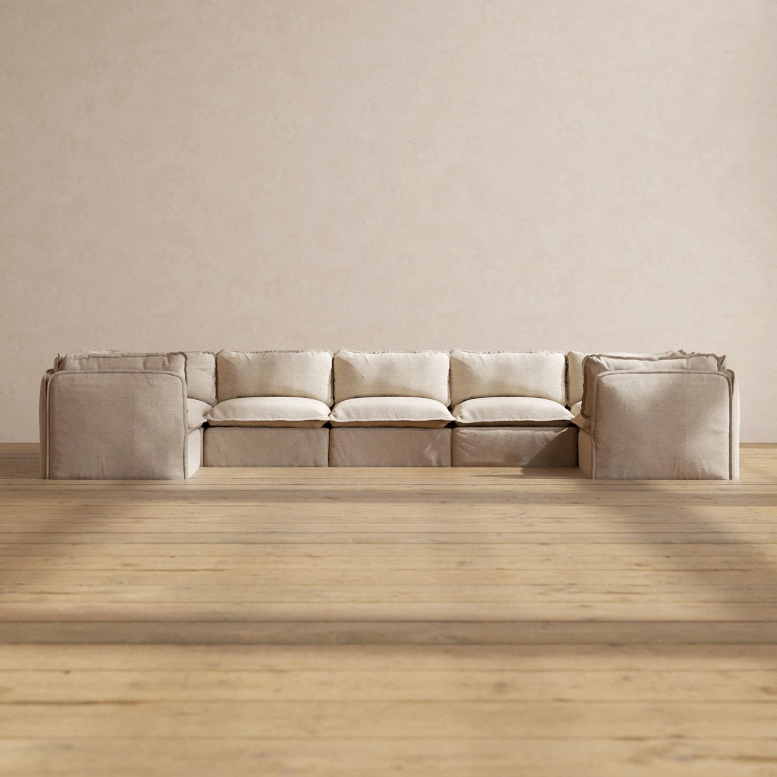 Modular Performance 7-Seater U-Sectional in Oat | Deluxe Blend