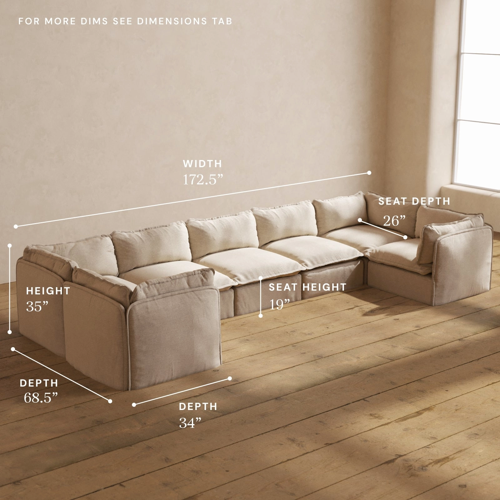 Modular Performance 7-Seater U-Sectional in Oat | Deluxe Blend