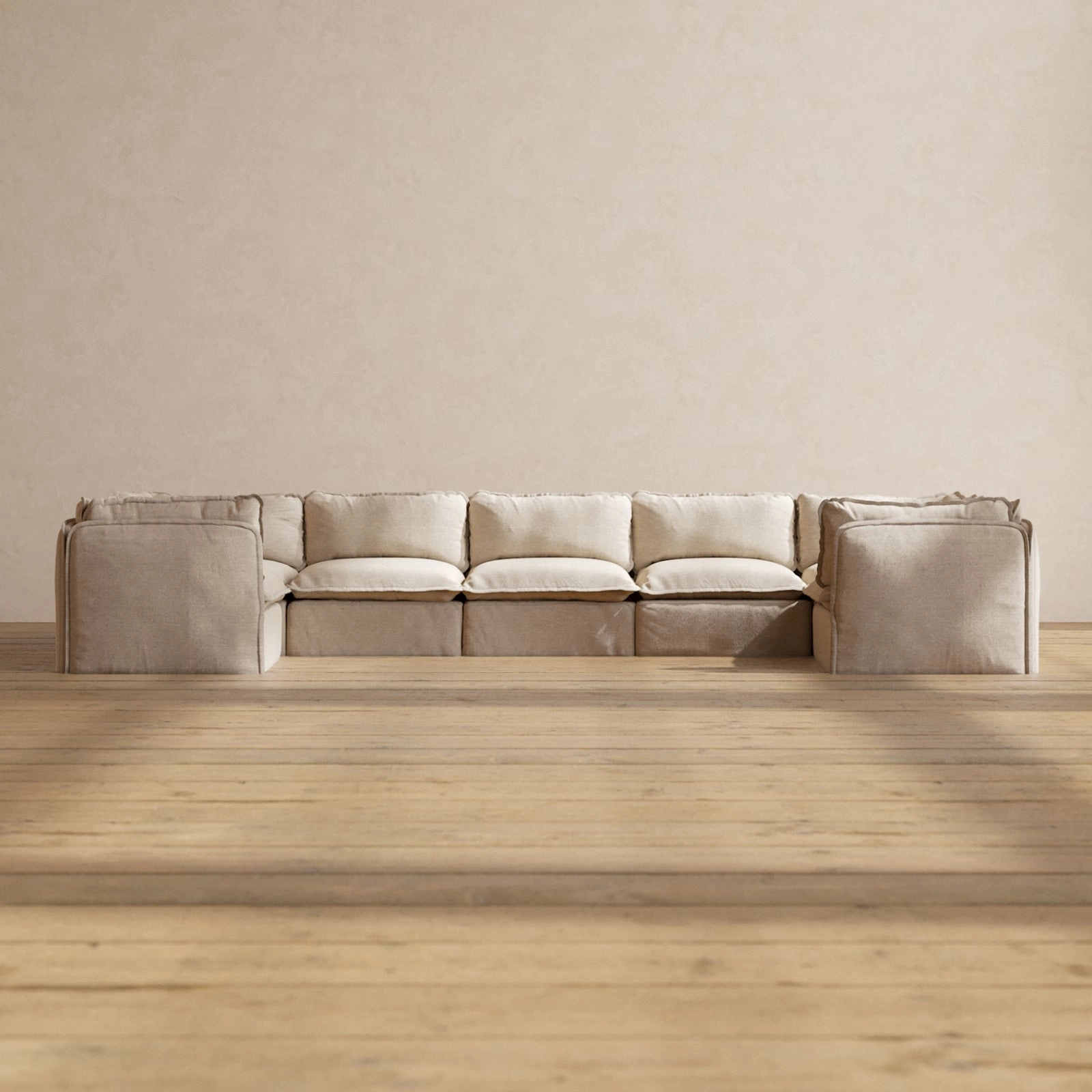 Modular Performance 7-Seater U-Sectional in Oat | Deluxe Blend