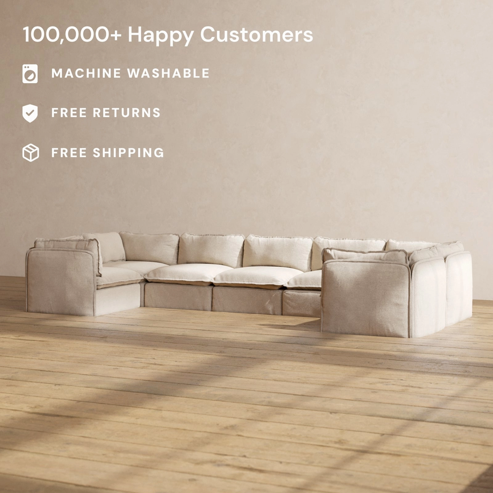 Modular Performance 7-Seater U-Sectional in Oat | Deluxe Blend