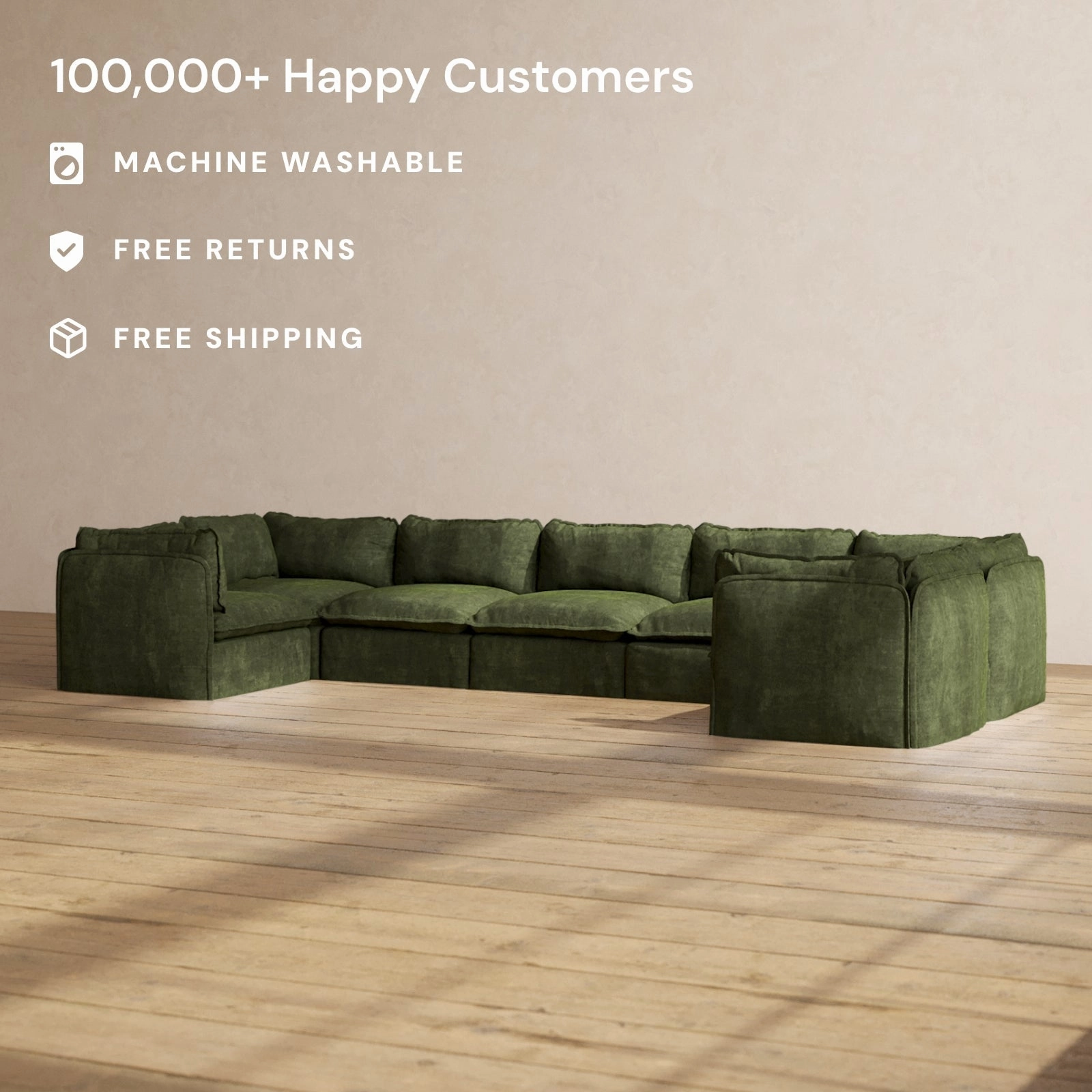 Modular Performance 7-Seater U-Sectional in Olive | Deluxe Blend