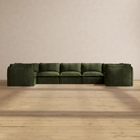 Modular Performance 7-Seater U-Sectional in Olive | Deluxe Blend