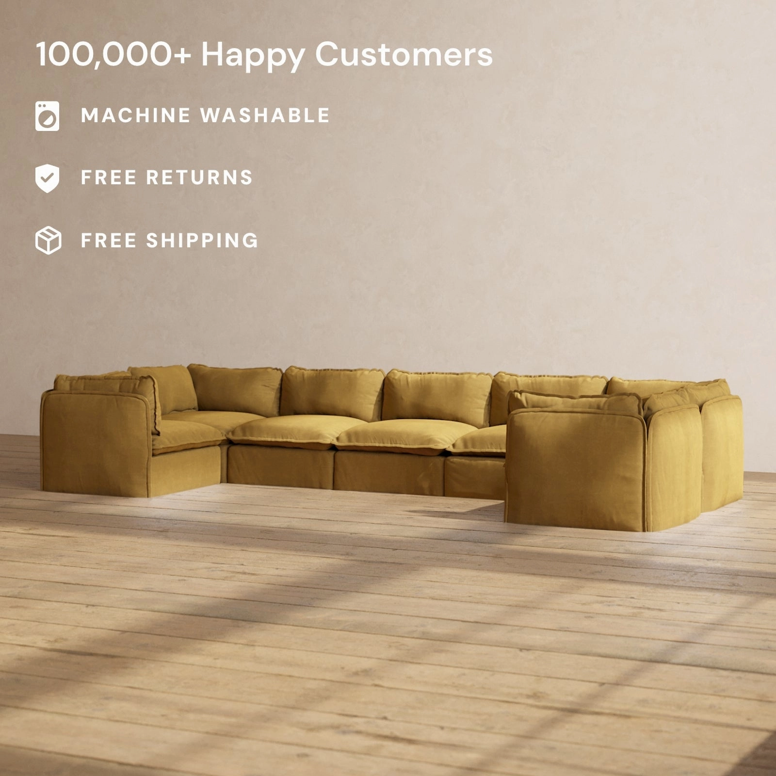 Modular Performance 7-Seater U-Sectional in Toffee | Deluxe Blend
