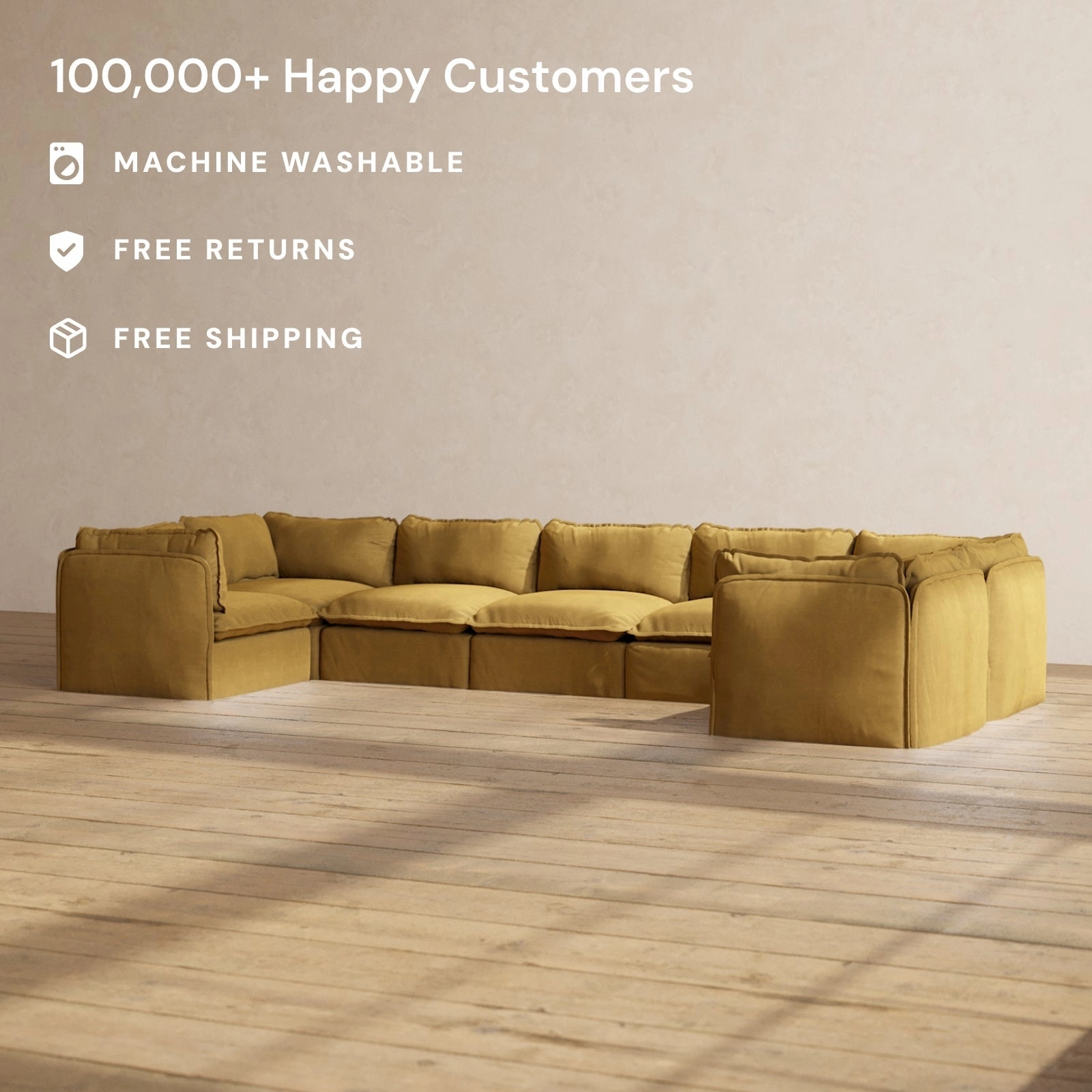 Modular Performance 7-Seater U-Sectional in Toffee | Relaxed Blend
