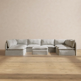 Modular Performance 8-Seater Open-Ends U-Sectional   Ottoman in Cloud | Relaxed Blend