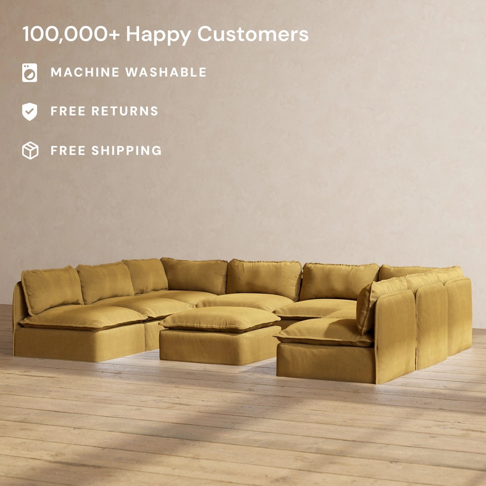 Modular Performance 8-Seater Open-Ends U-Sectional   Ottoman in Toffee | Relaxed Blend