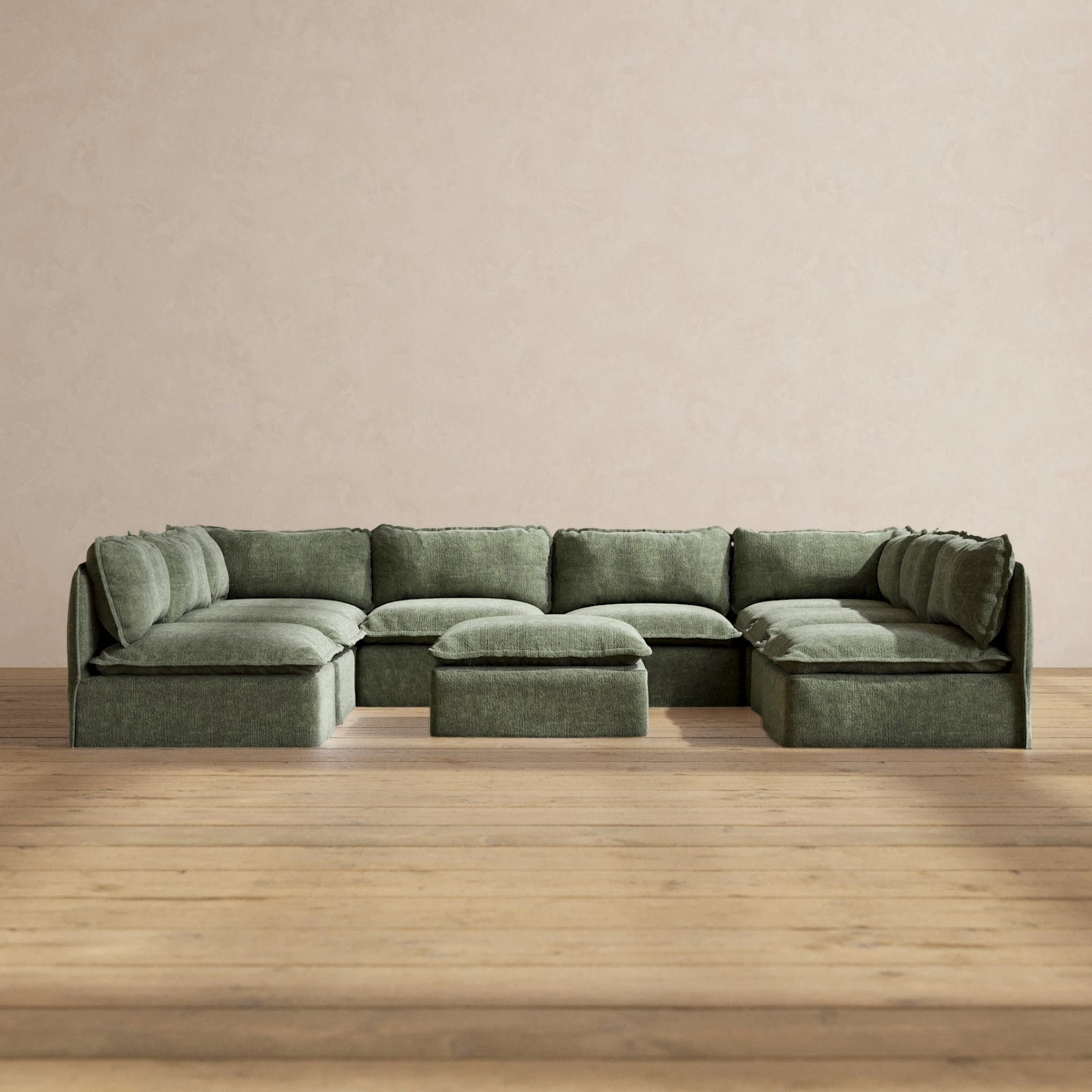Modular Performance 8-Seater Open-Ends U-Sectional   Ottoman in Willow | Relaxed Blend