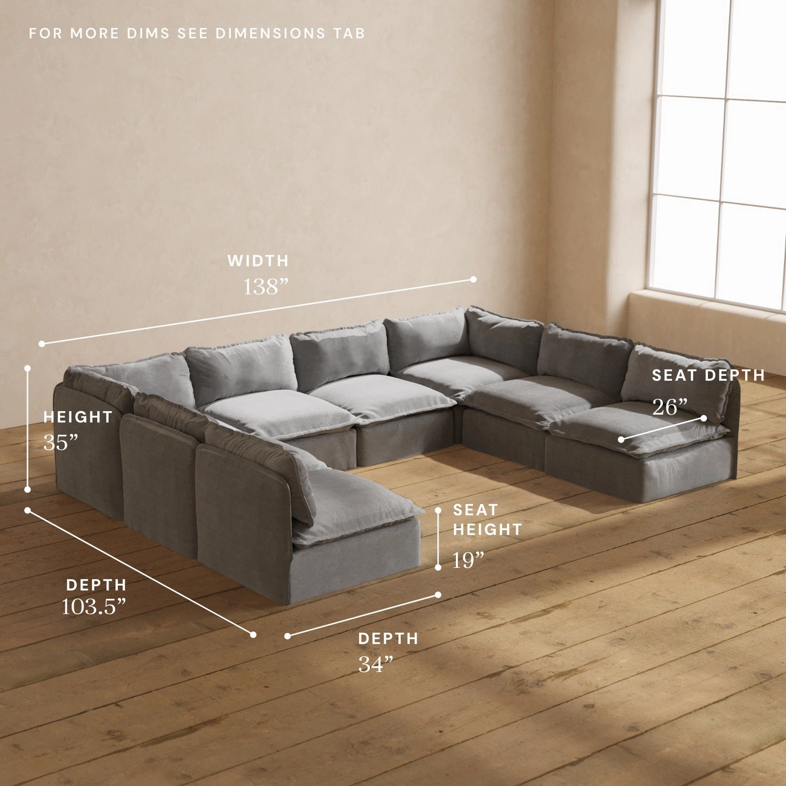 Modular Performance 8-Seater Open-Ends U-Sectional in Ash | Relaxed Blend