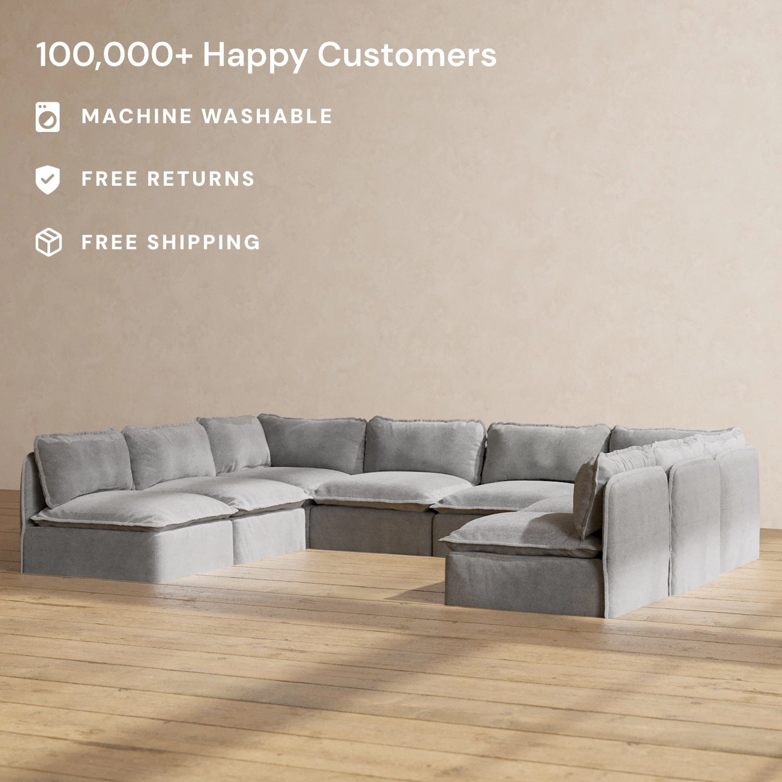 Modular Performance 8-Seater Open-Ends U-Sectional in Ash | Relaxed Blend