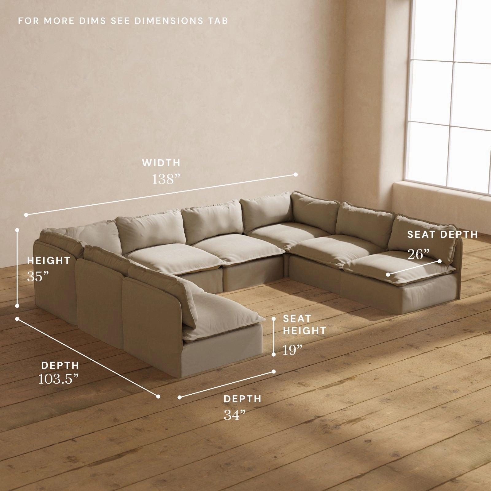 Modular Performance 8-Seater Open-Ends U-Sectional in Dune | Relaxed Blend